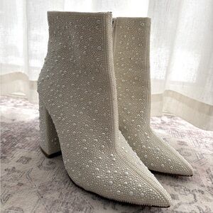 Steve Madden Cream Pearl-Embellished Ankle Booties